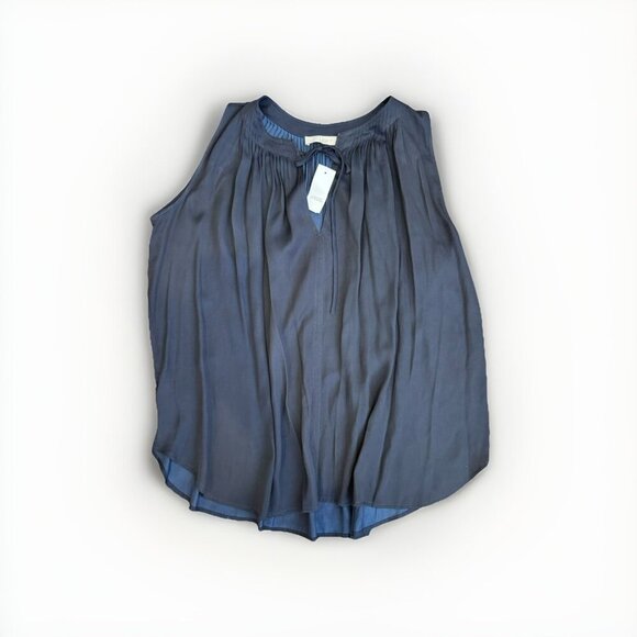 LOFT Womens Navy Blue Satin Blouse Size Small Sleeveless V Neck New - Picture 2 of 5